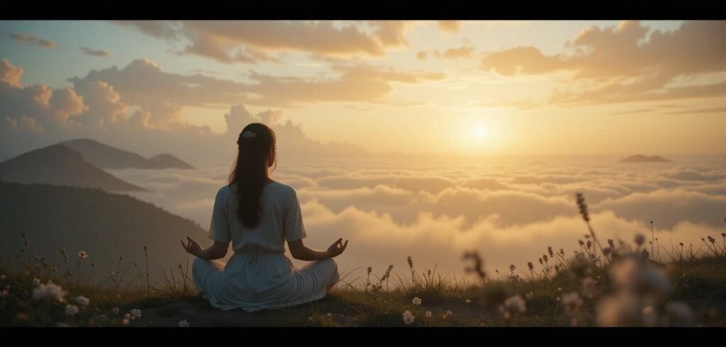 Calma interior y serenidad al interpretar sueños con familiares muertos. Imagen de amanecer tranquilo simbolizando la paz emocional y la aceptación que pueden traer estos sueños.
