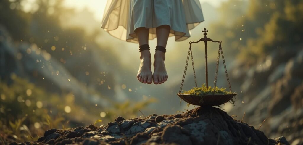 Equilibrio entre libertad y responsabilidad en sueños de volar. Imagen simbólica representando la necesidad de combinar aspiraciones elevadas con conexión a la realidad terrenal al interpretar el significado de soñar con volar.